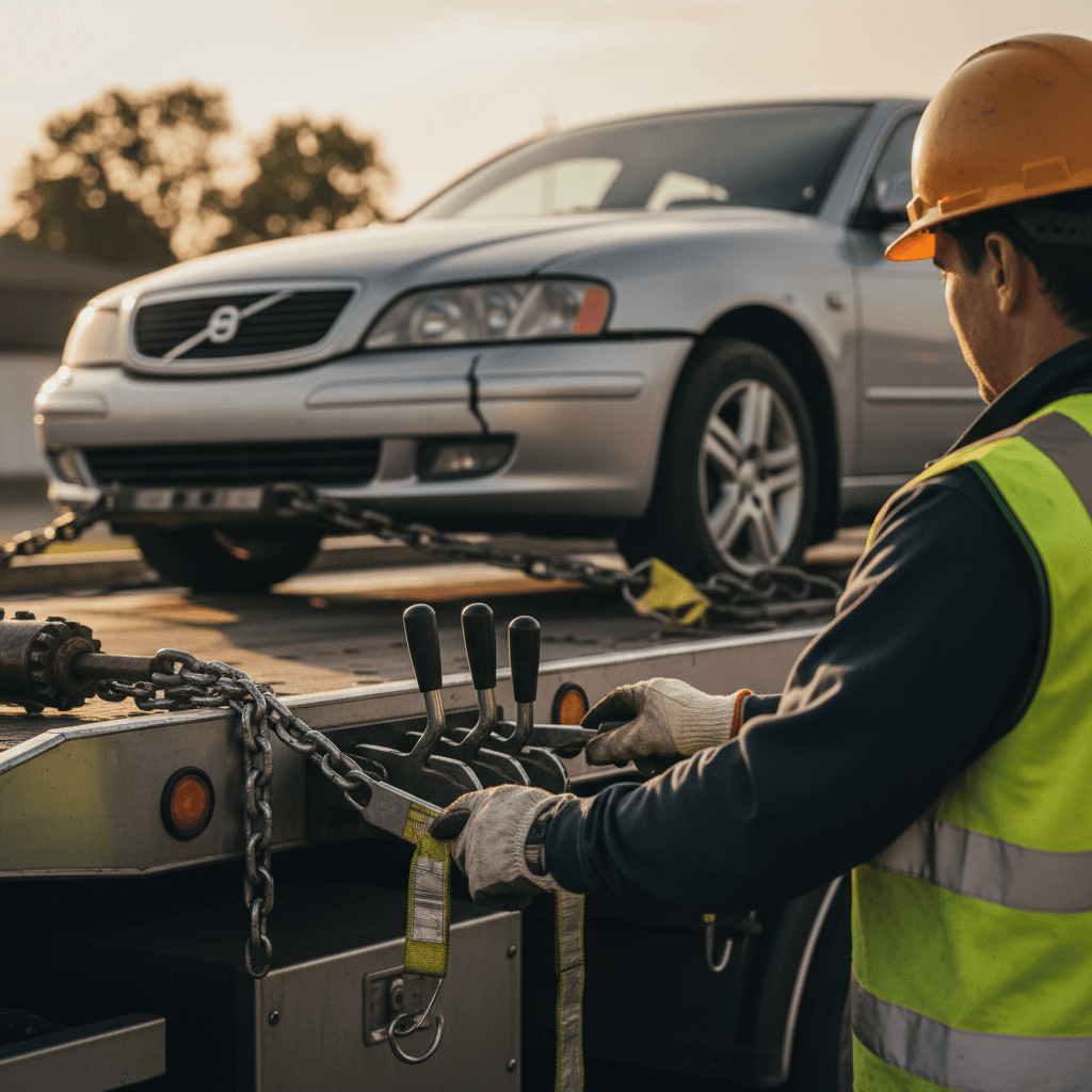 Mobile repair truck servicing a railcar at an industrial yard